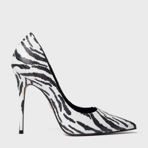 Scarpin Loretta Salto Fino Couro Animal Print Branco