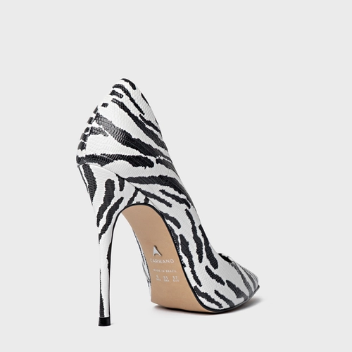 Scarpin Loretta Salto Fino Couro Animal Print Branco