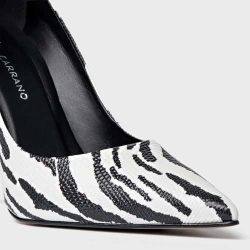 Scarpin Loretta Salto Fino Couro Animal Print Branco