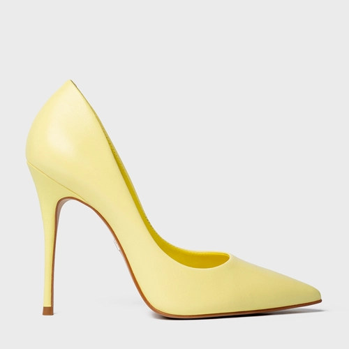Scarpin Loretta Salto Fino Couro Amarelo Yellow