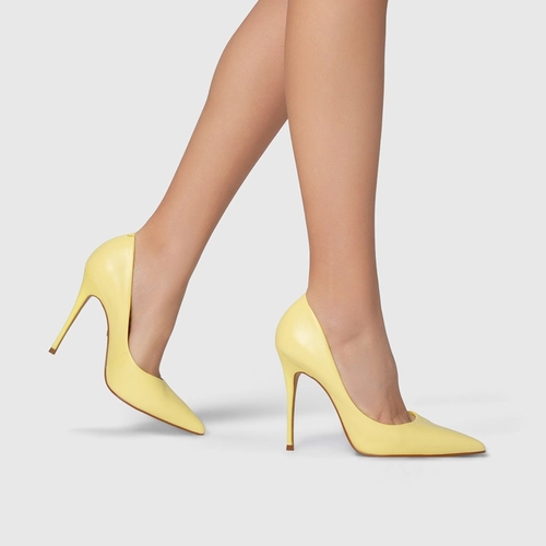 Scarpin Loretta Salto Fino Couro Amarelo Yellow