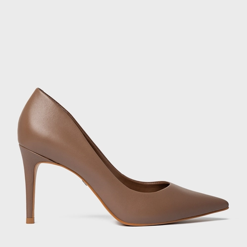 Scarpin Beatriz Salto Fino Couro Marrom Mocha