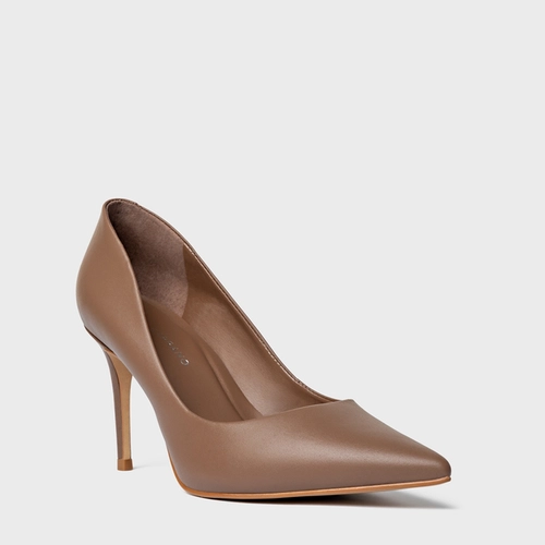 Scarpin Beatriz Salto Fino Couro Marrom Mocha