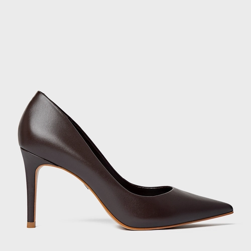 Scarpin Beatriz Salto Fino Couro Marrom Dark Chocolate