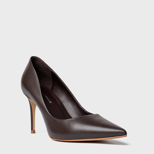 Scarpin Beatriz Salto Fino Couro Marrom Dark Chocolate