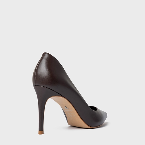 Scarpin Beatriz Salto Fino Couro Marrom Dark Chocolate