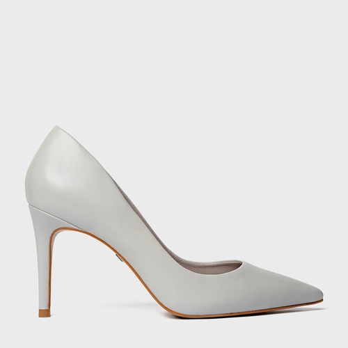 Scarpin Beatriz Salto Fino Couro Cinza Cloud Gray