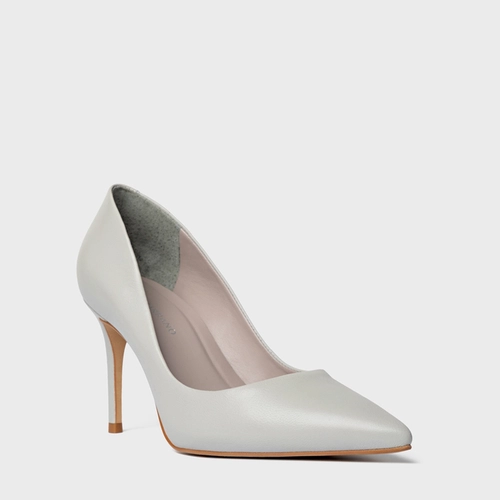 Scarpin Beatriz Salto Fino Couro Cinza Cloud Gray