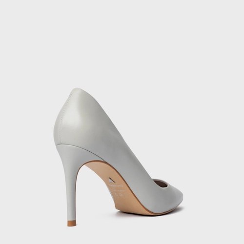 Scarpin Beatriz Salto Fino Couro Cinza Cloud Gray