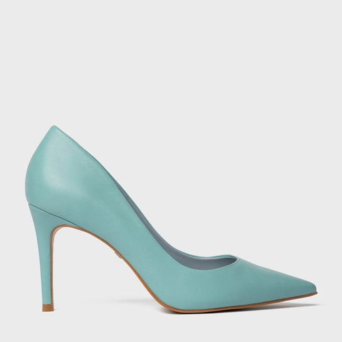 Scarpin Beatriz Salto Fino Couro Verde Wasabi