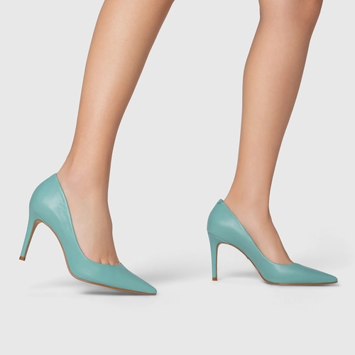 Scarpin Beatriz Salto Fino Couro Verde Wasabi