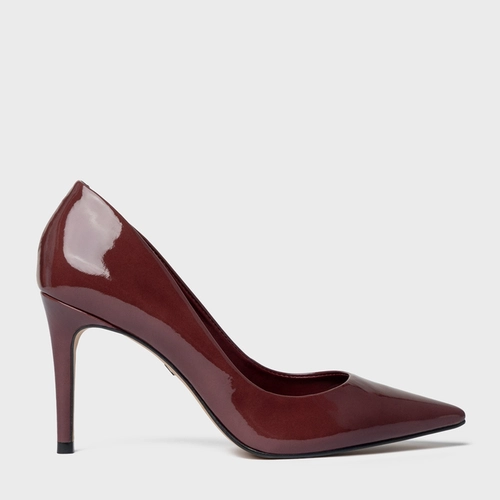 Scarpin Beatriz Salto Fino Couro Verniz Vinho Luac Spongy