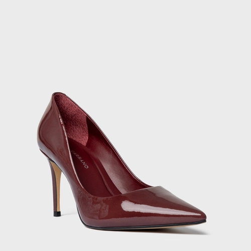 Scarpin Beatriz Salto Fino Couro Verniz Vinho Luac Spongy