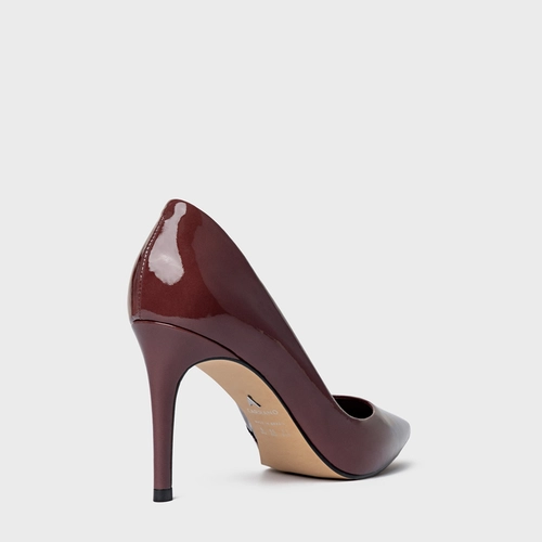 Scarpin Beatriz Salto Fino Couro Verniz Vinho Luac Spongy
