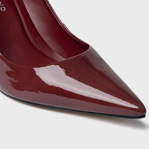 Scarpin Beatriz Salto Fino Couro Verniz Vinho Luac Spongy
