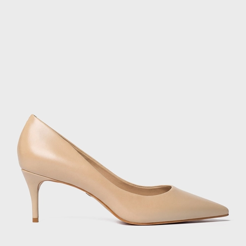 Scarpin Valentina Salto Fino Couro Bege Sand