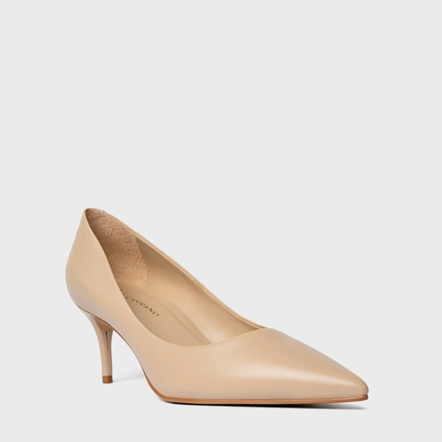 Scarpin Valentina Salto Fino Couro Bege Sand