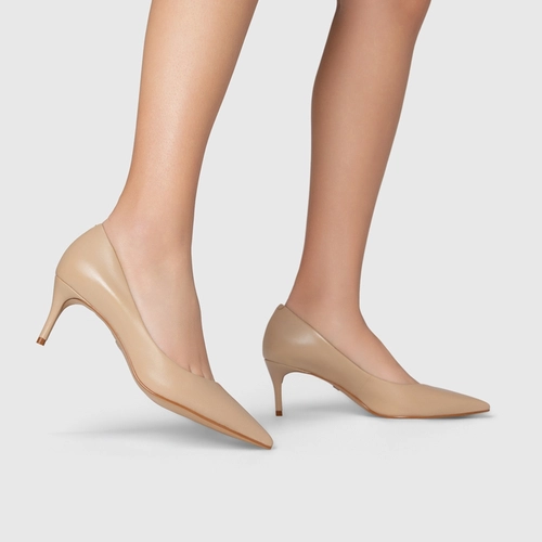 Scarpin Valentina Salto Fino Couro Bege Sand