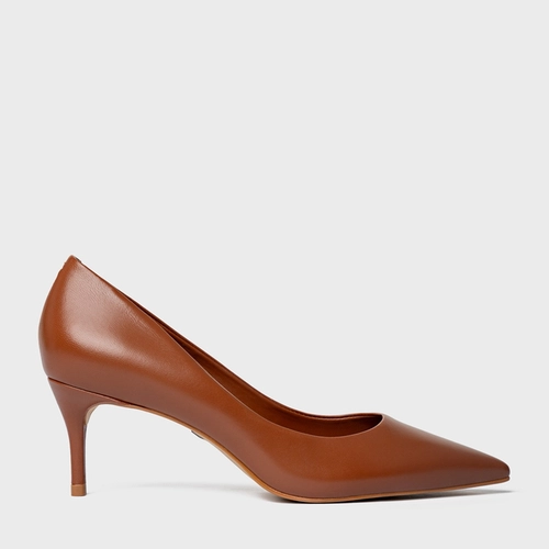 Scarpin Valentina Salto Fino Couro Marrom Cognac