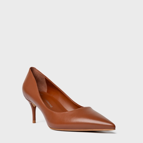 Scarpin Valentina Salto Fino Couro Marrom Cognac