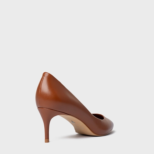 Scarpin Valentina Salto Fino Couro Marrom Cognac