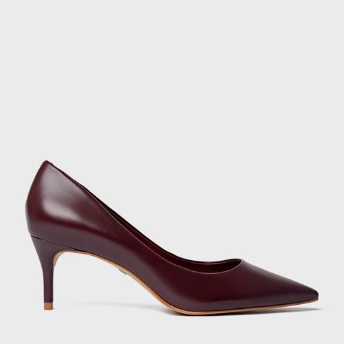Scarpin Valentina Salto Fino Couro Vinho Dark Carmine