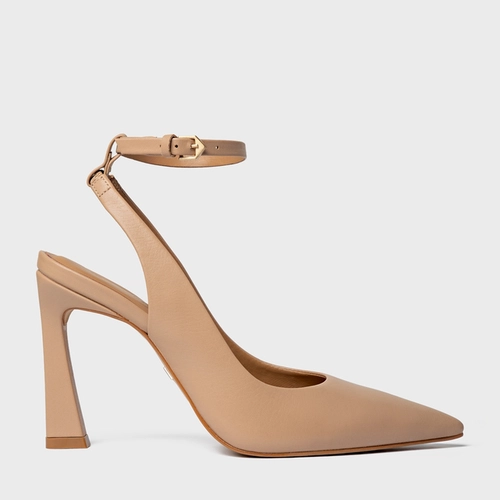 Scarpin Slingback Salto Yve Couro Marrom Dark Sierra Tan