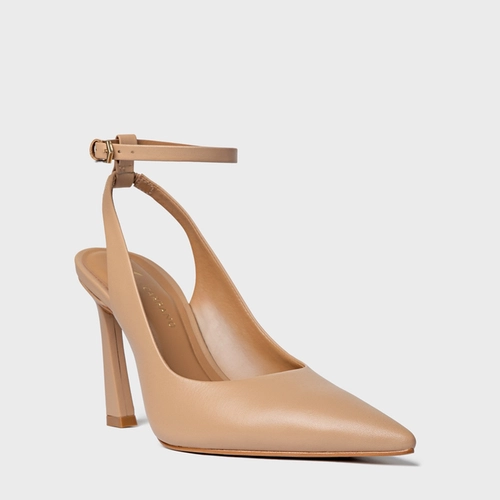 Scarpin Slingback Salto Yve Couro Marrom Dark Sierra Tan