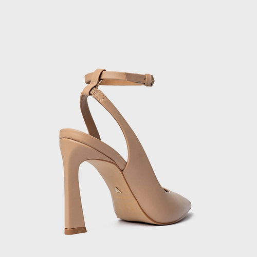 Scarpin Slingback Salto Yve Couro Marrom Dark Sierra Tan