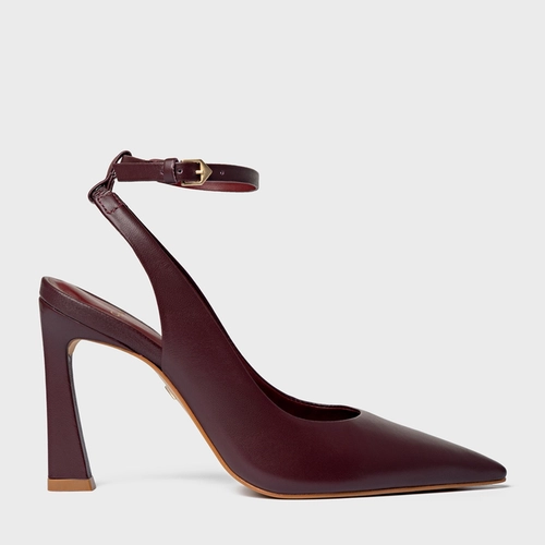 Scarpin Slingback Salto Yve Couro Vinho Dark Carmine