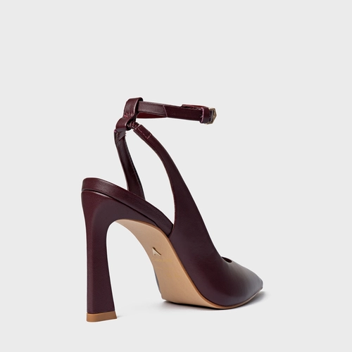 Scarpin Slingback Salto Yve Couro Vinho Dark Carmine