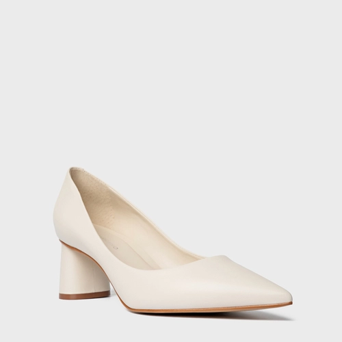Scarpin Felícia Salto Oval Couro Off White Light Cream