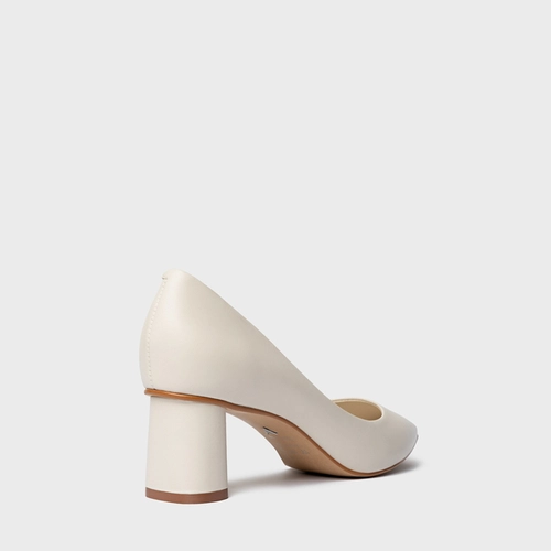 Scarpin Felícia Salto Oval Couro Off White Light Cream