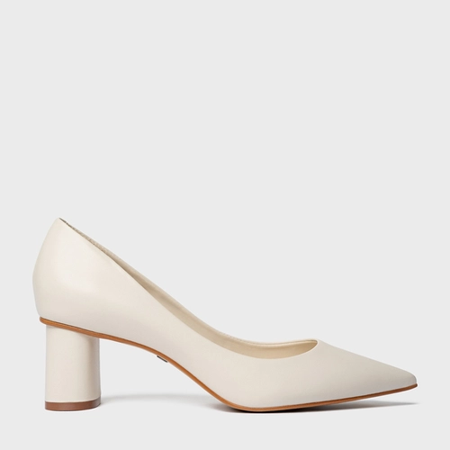 Scarpin Felícia Salto Oval Couro Off White Light Cream