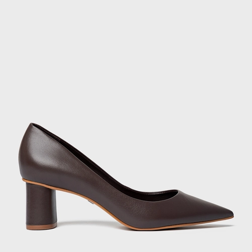 Scarpin Felícia Salto Oval Couro Marrom Dark Chocolate