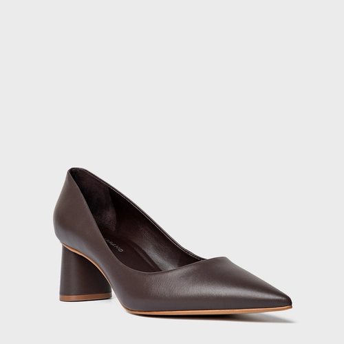 Scarpin Felícia Salto Oval Couro Marrom Dark Chocolate