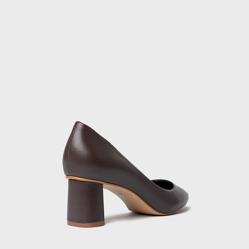 Scarpin Felícia Salto Oval Couro Marrom Dark Chocolate