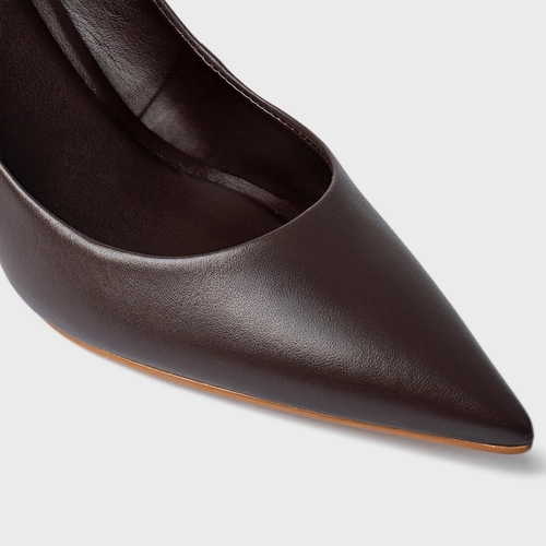 Scarpin Felícia Salto Oval Couro Marrom Dark Chocolate