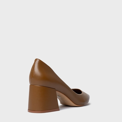 Scarpin Lauren Salto Bloco Couro Marrom Light