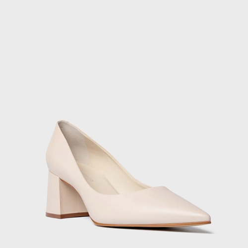 Scarpin Lauren Salto Bloco Couro Off White Lait