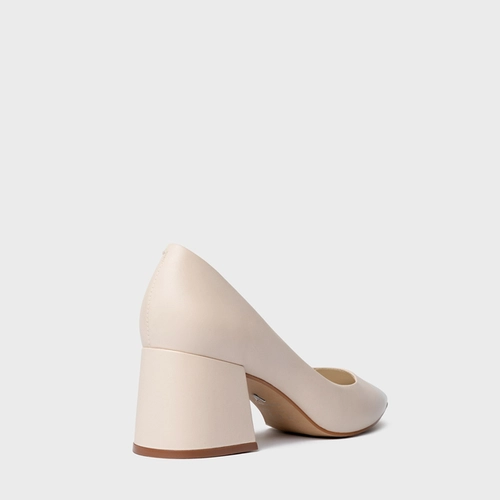 Scarpin Lauren Salto Bloco Couro Off White Lait