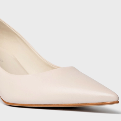 Scarpin Lauren Salto Bloco Couro Off White Lait