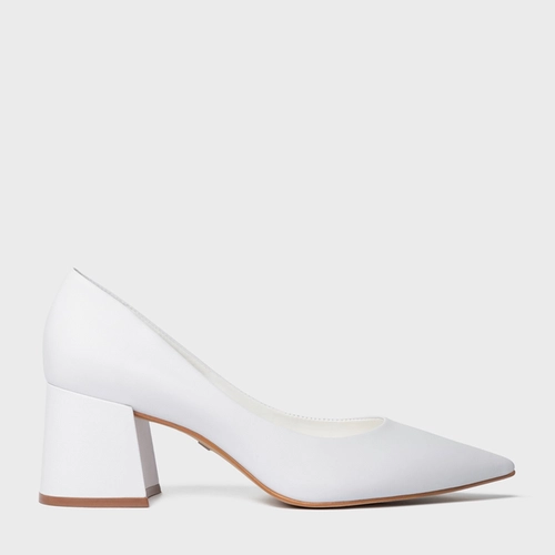 Scarpin Lauren Salto Bloco Couro Branco