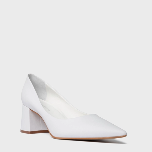 Scarpin Lauren Salto Bloco Couro Branco
