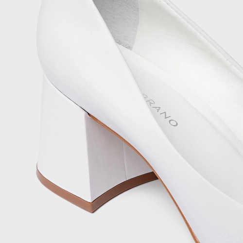 Scarpin Lauren Salto Bloco Couro Branco
