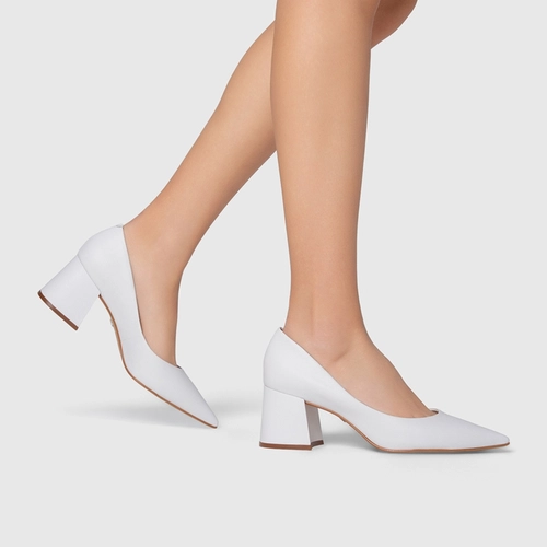 Scarpin Lauren Salto Bloco Couro Branco