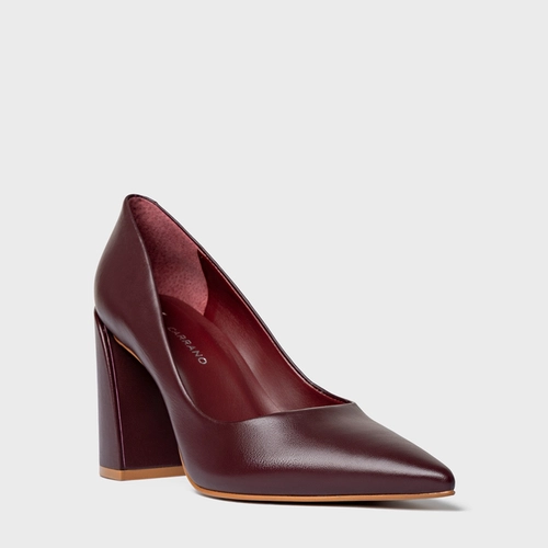 Scarpin Iza Basic Salto Bloco Couro Vinho Dark Carmine