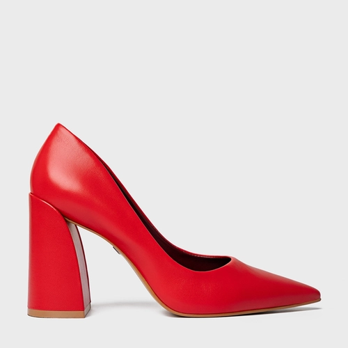 Scarpin Iza Basic Salto Bloco Couro Vermelho Flash Red