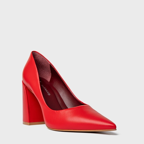 Scarpin Iza Basic Salto Bloco Couro Vermelho Flash Red