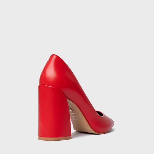 Scarpin Iza Basic Salto Bloco Couro Vermelho Flash Red